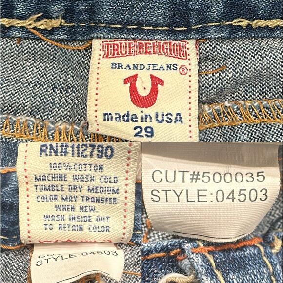 True Religion Joey Distressed Low-Rise Flare Jeans Size 29 Dark Wash Blue Y2K - Picture 10 of 11